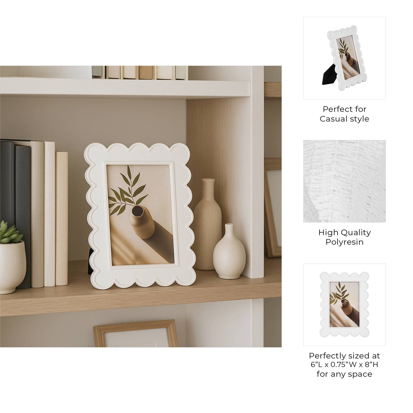 Resin Scallop Edge Decorative Photo Frame - White, 5x7 in.