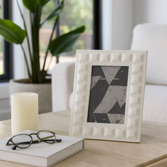 Resin Block Border Decorative Photo Frame - White, 5x7 in.