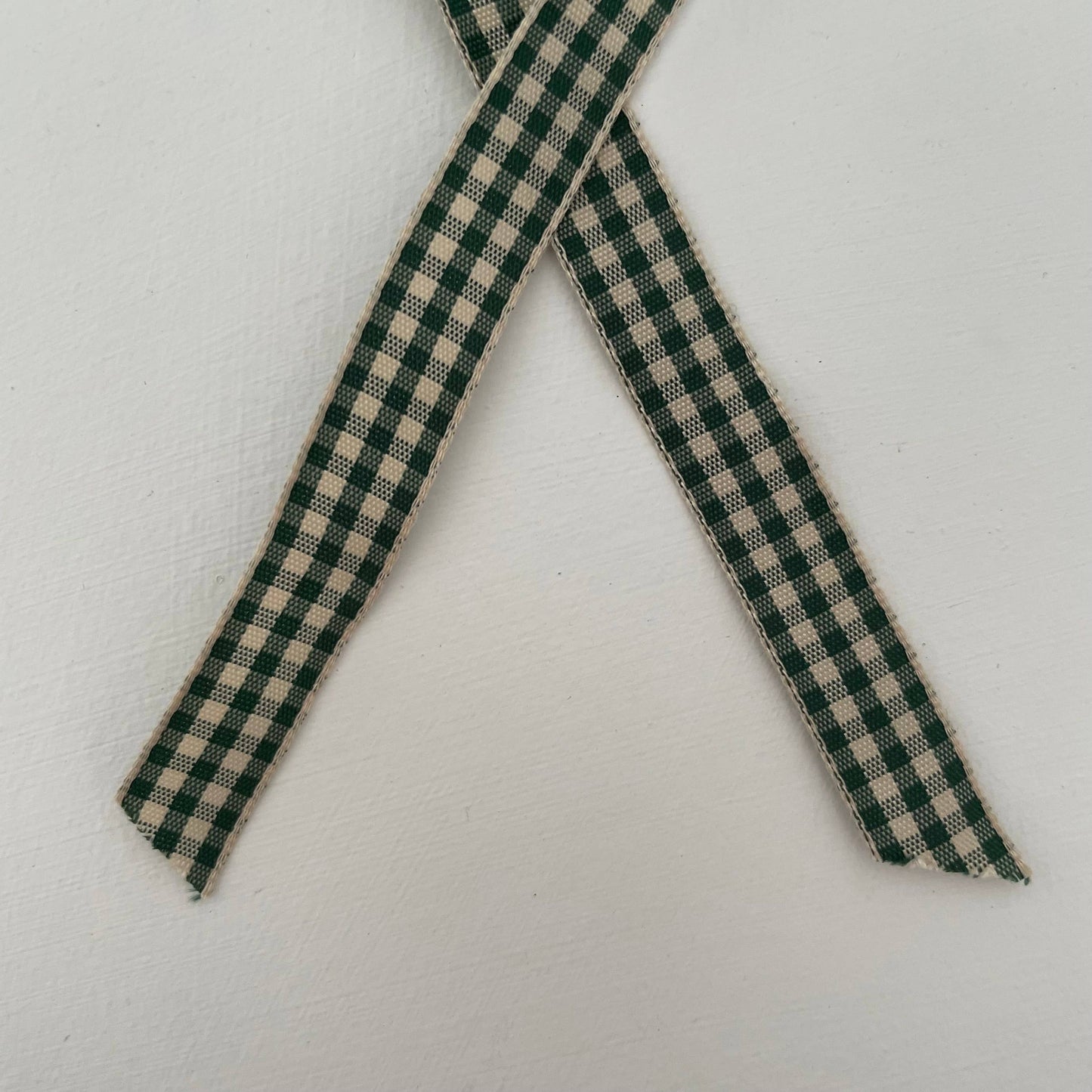 1 1/4" brass sleigh bell ornament on gingham ribbon: Forest Green/Tan