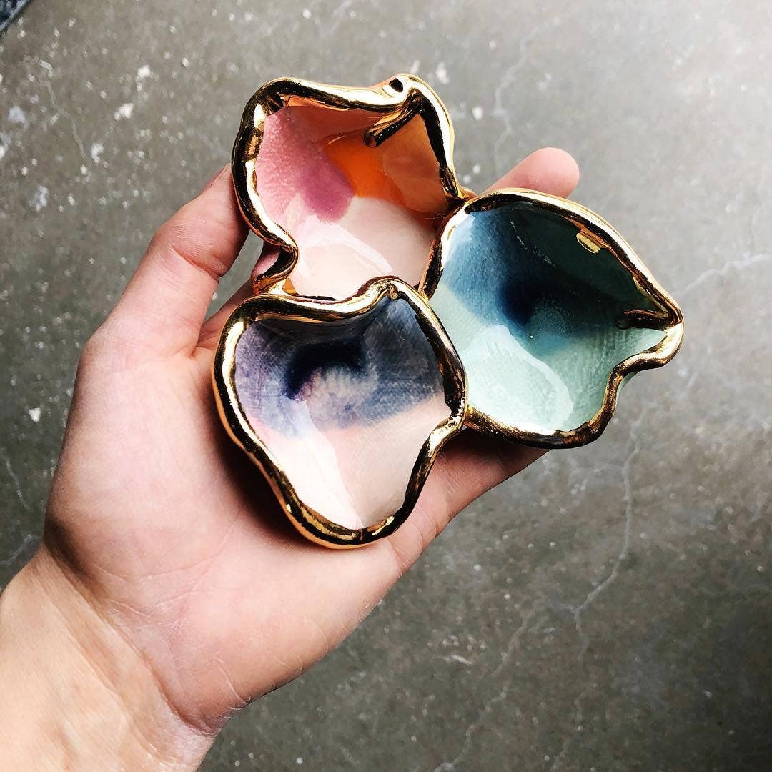 Mermaid Jewelry Dish in Sunset with 22K Gold