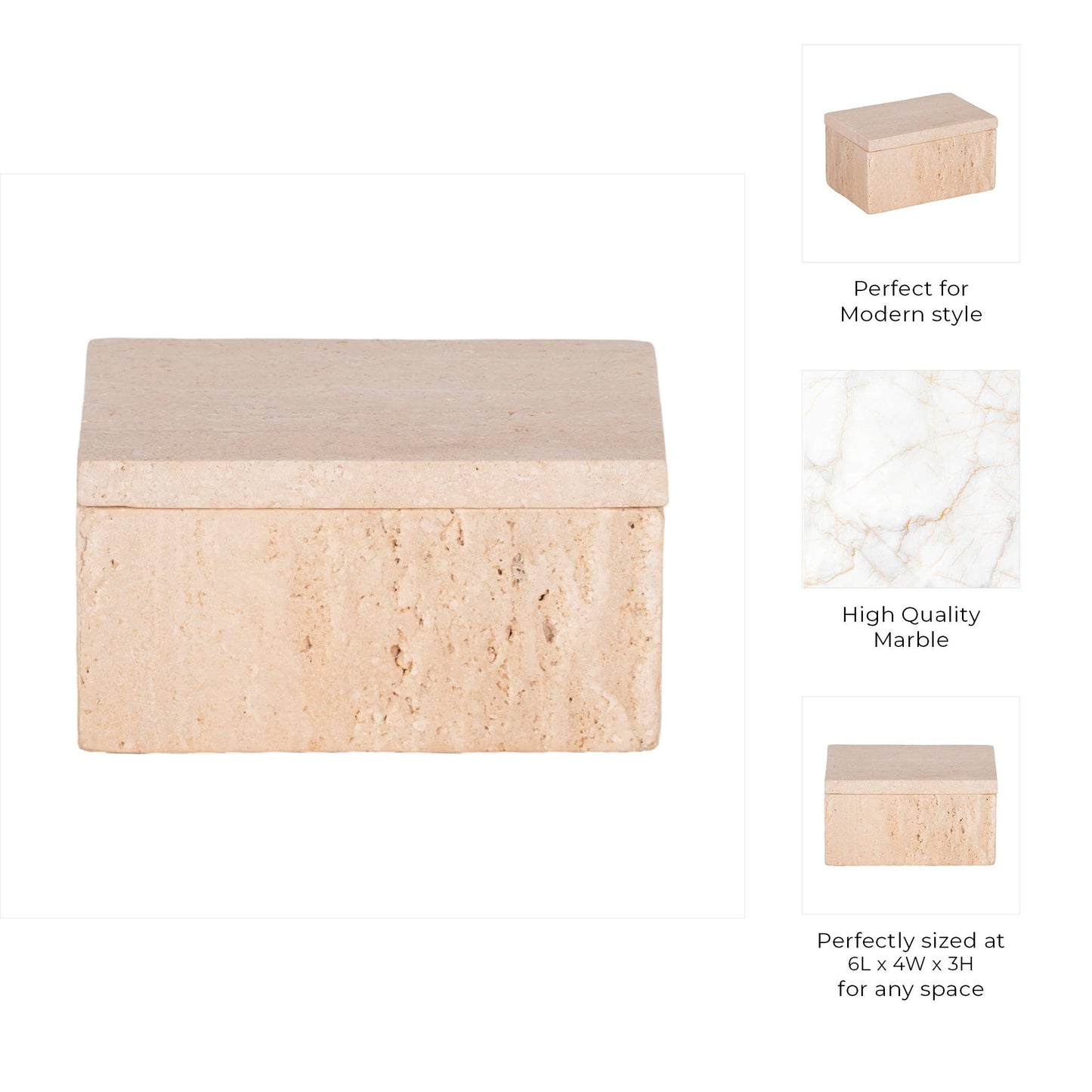 Travertine Rectangular Box - Tan, 6x4 in.