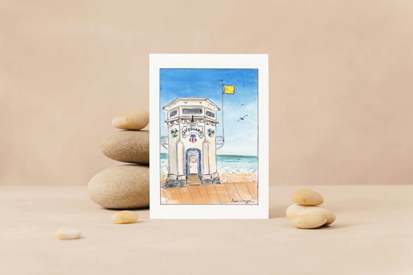 Laguna Lifeguard Tower Folded Greeting Card w Envelope (5x7)