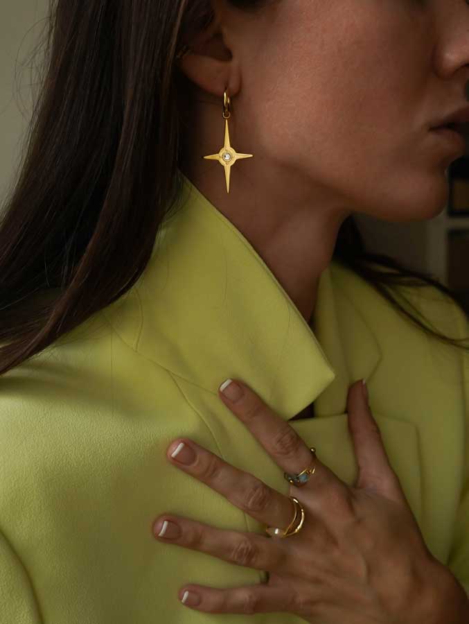 Steel Star Rhinestone Earrings In The Center