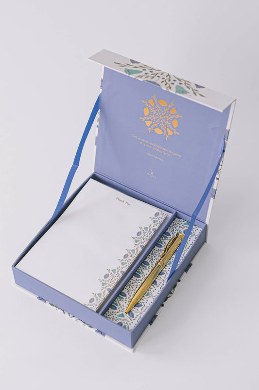Folk Pattern Luxury Stationery Set - Green/Blue