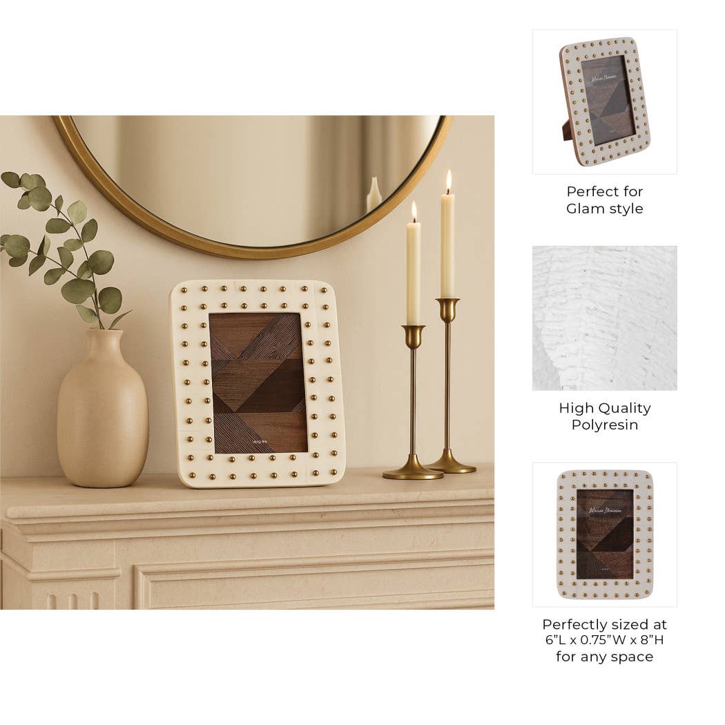 Photo Frame - Resin Brass Dot Border - Ivory/Gold, 4x6 in.
