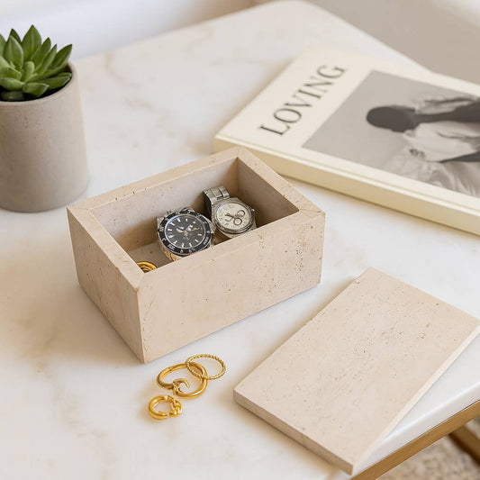 Travertine Rectangular Box - Tan, 6x4 in.