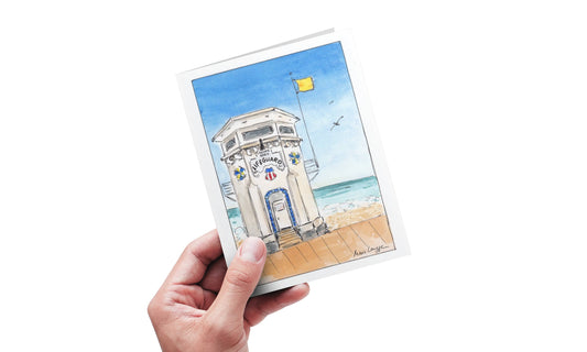 Laguna Lifeguard Tower Folded Greeting Card w Envelope (5x7)