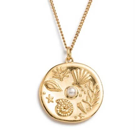 Coin- Necklace 14K Gold Steel: Sea Symbols