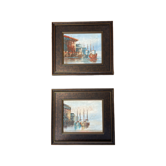 Set of Two Fishing Boat Paintings