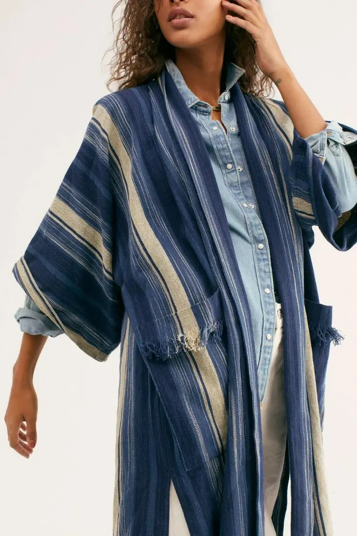 Antique Stripe Long Jacket Kimono - 50% OFF