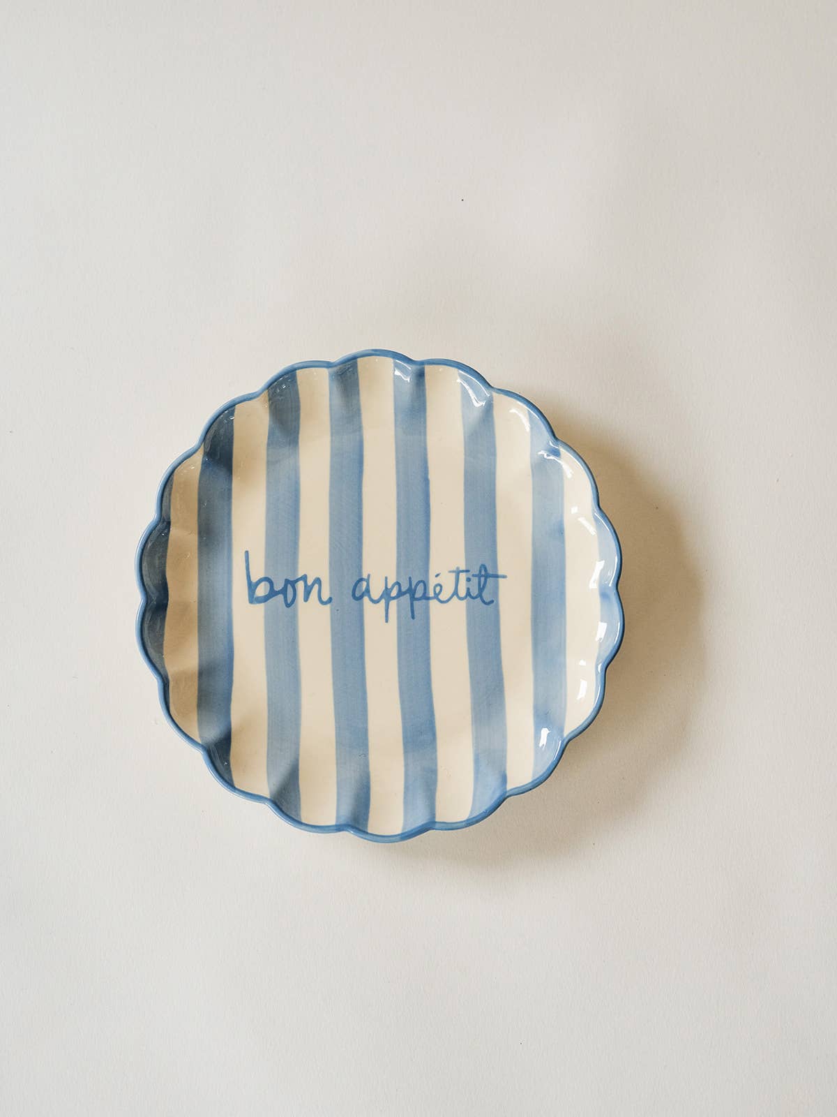 Kinsey Scallop Dessert Plate (Blue): "bon appétit"