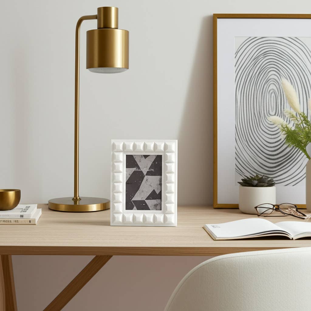 Resin Block Border Decorative Photo Frame - White, 4x6 in.