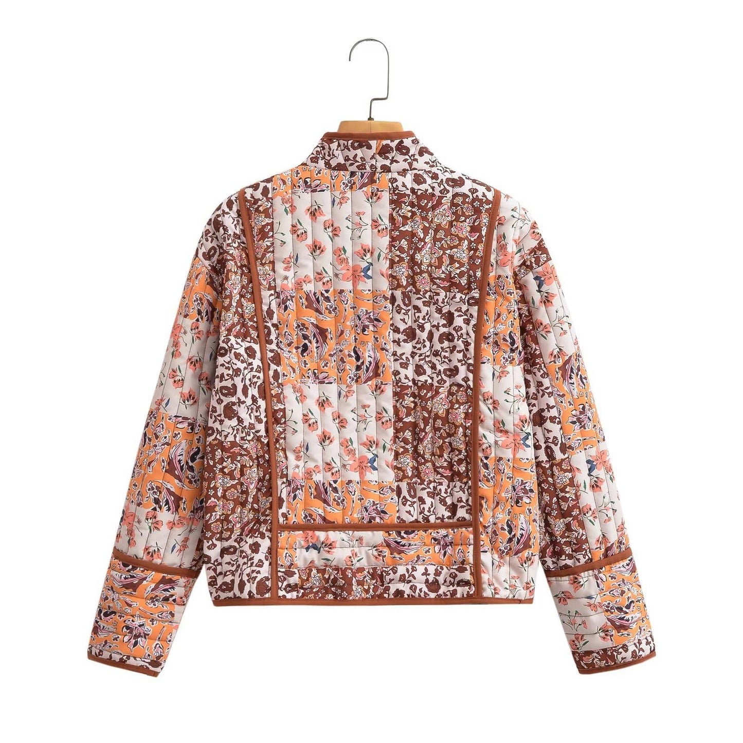 Maple Sugar Floral Patchwork Cropped Quilted Jacket: Maple / M