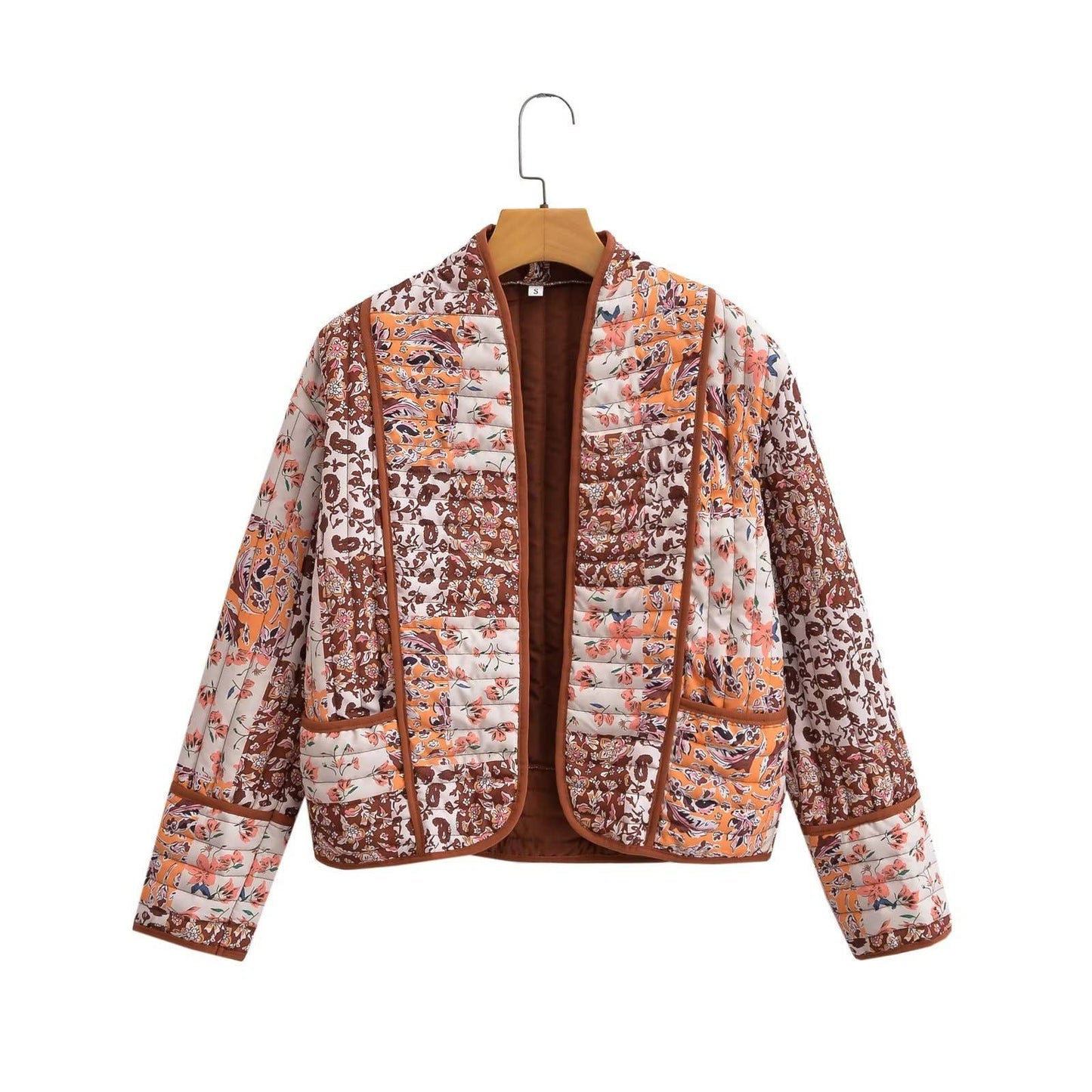 Maple Sugar Floral Patchwork Cropped Quilted Jacket: Maple / M