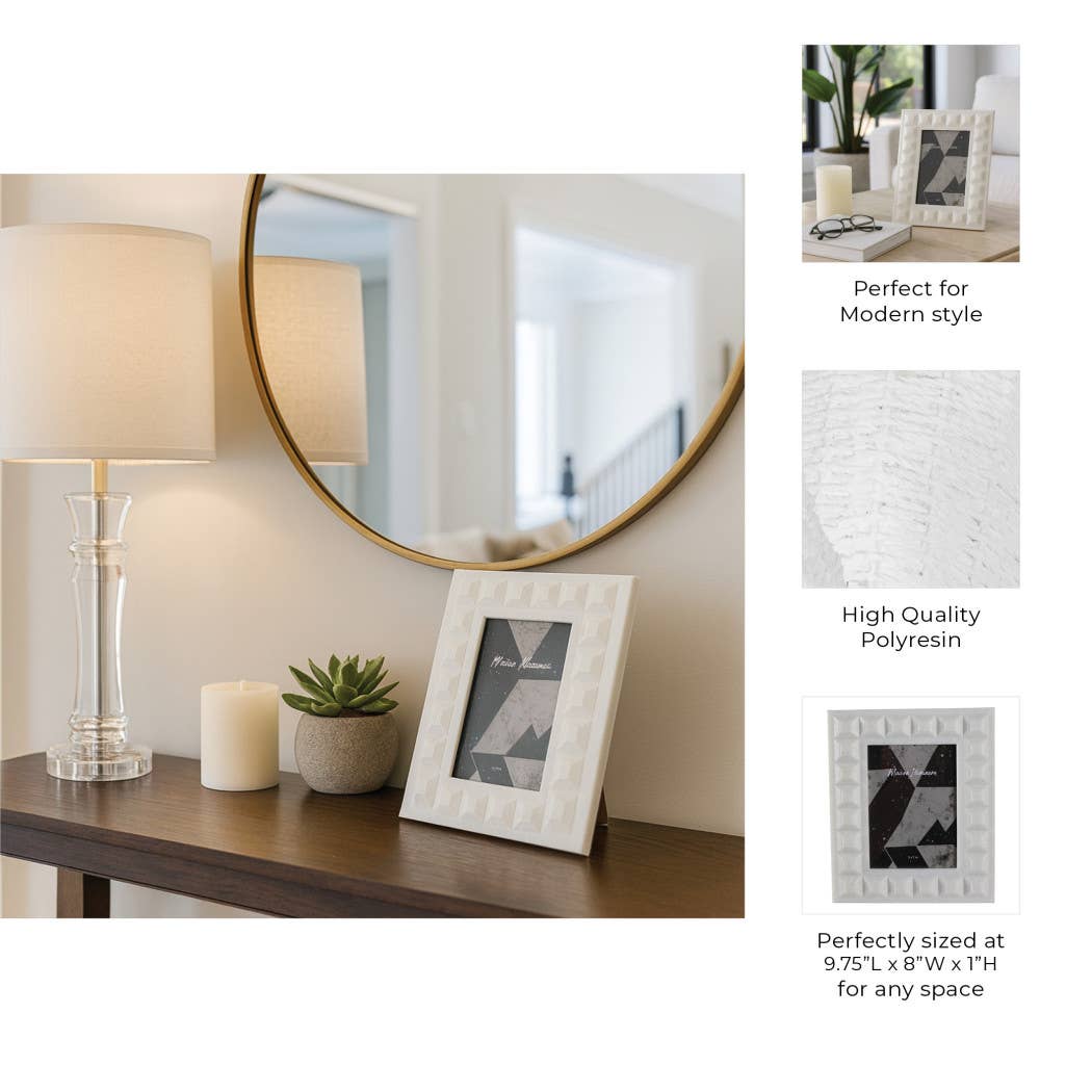 Resin Block Border Decorative Photo Frame - White, 5x7 in.