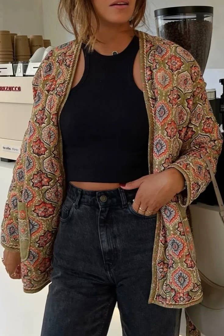 Floral Quilted Kimono Jacket: Floral / M