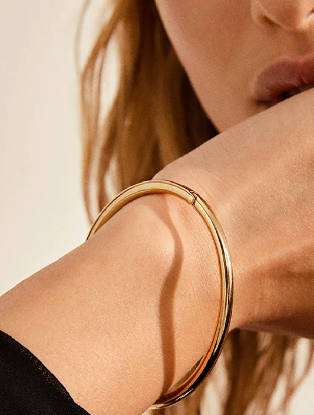 Sofia-Hinge Bangle - 14K Gold Steel: Yellow Gold