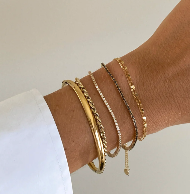 Sofia-Hinge Bangle - 14K Gold Steel: Yellow Gold