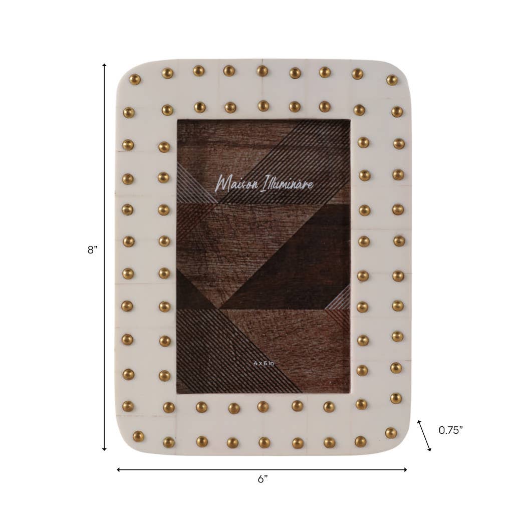 Photo Frame - Resin Brass Dot Border - Ivory/Gold, 4x6 in.