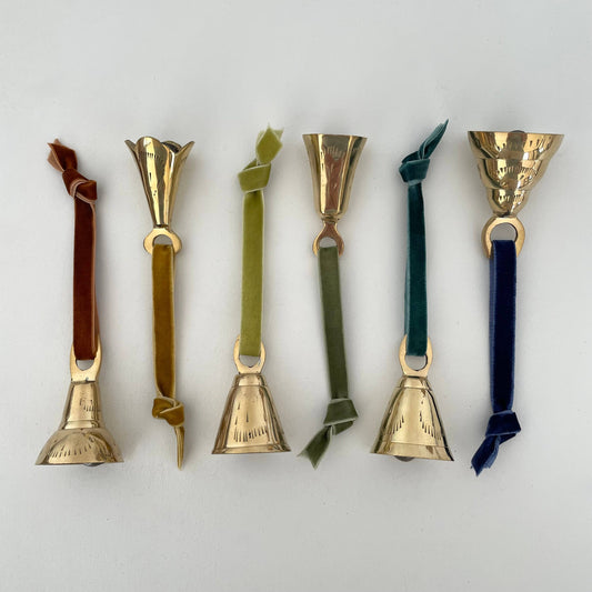 2 1/2" brass flared bell ornament on velvet ribbon: Wine