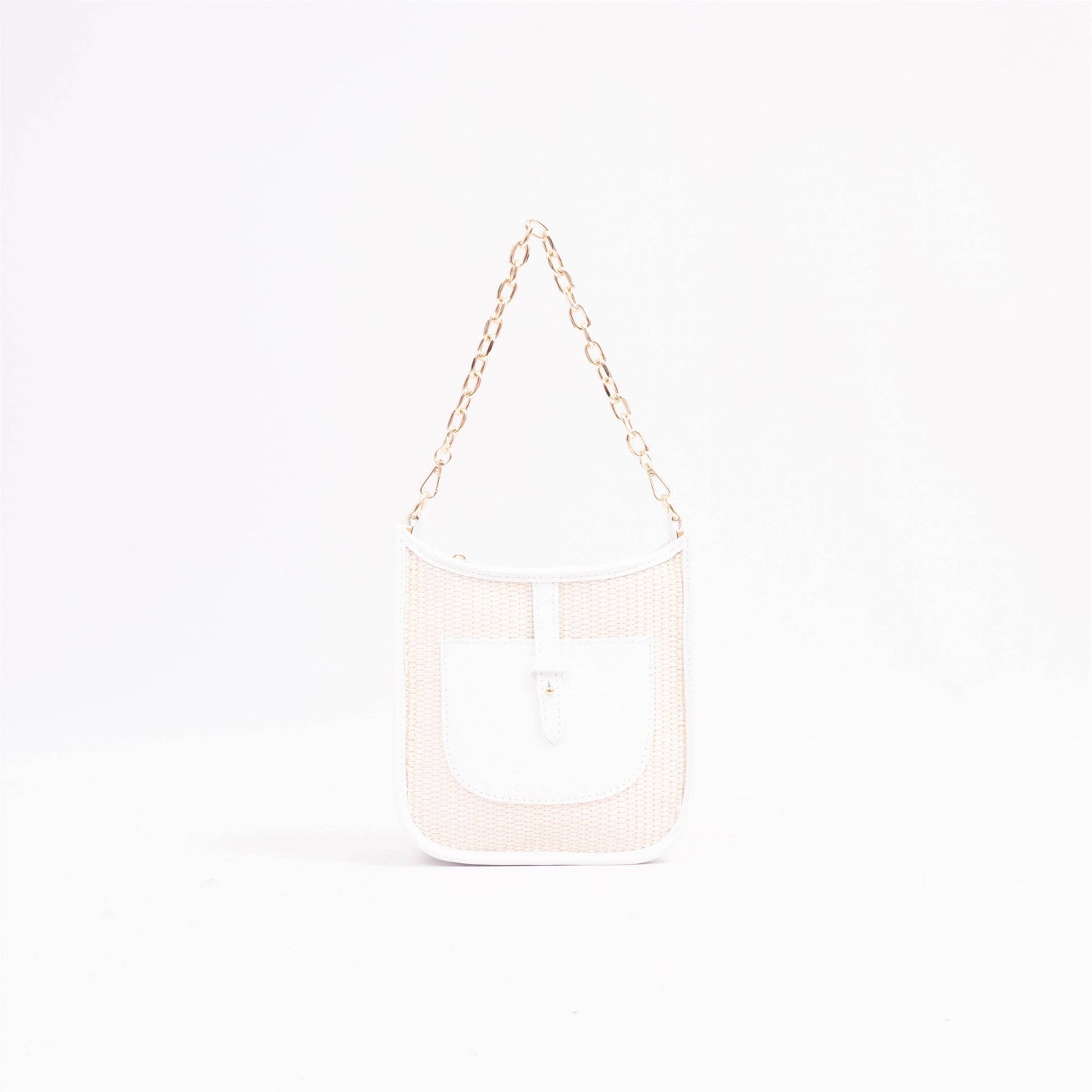 Leather and Raffia Handbag with Chain Handle: White