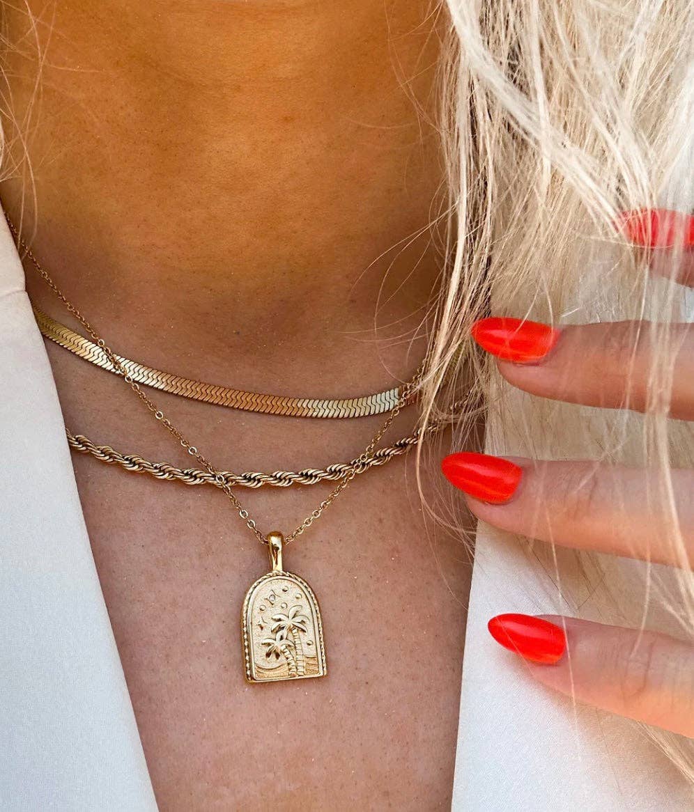 Palm Tree - Breathe - 14K Gold Steel