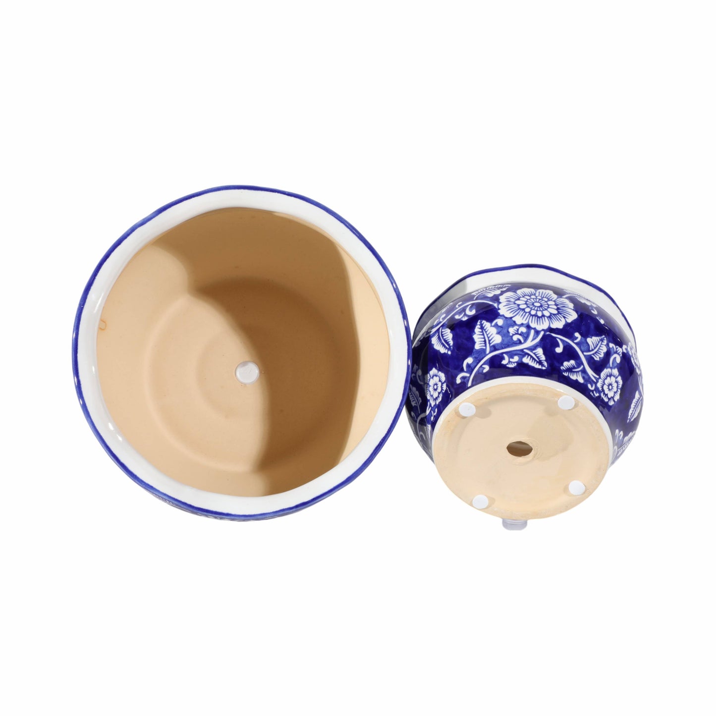 Ceramic Chinoiserie Floral Planters Set of 2 - Blue, 6/8 in.