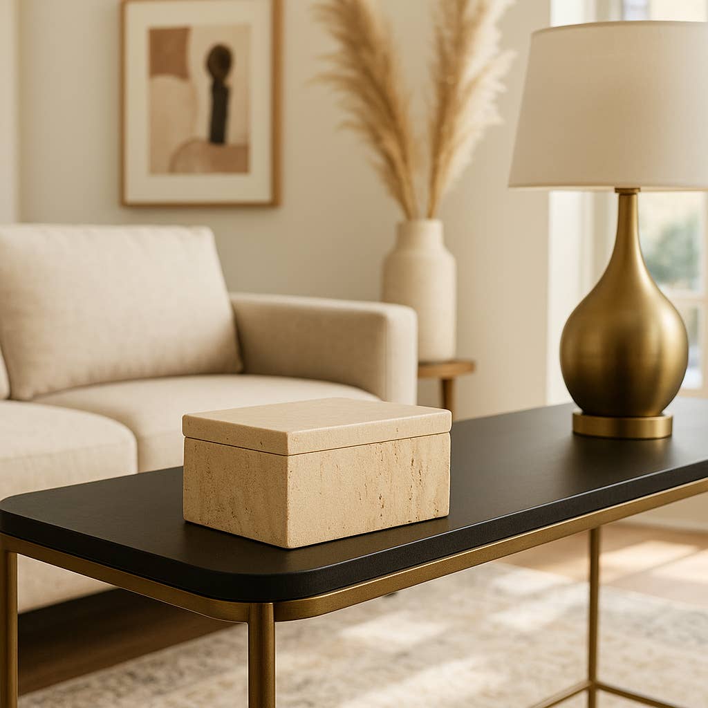 Travertine Rectangular Box - Tan, 6x4 in.
