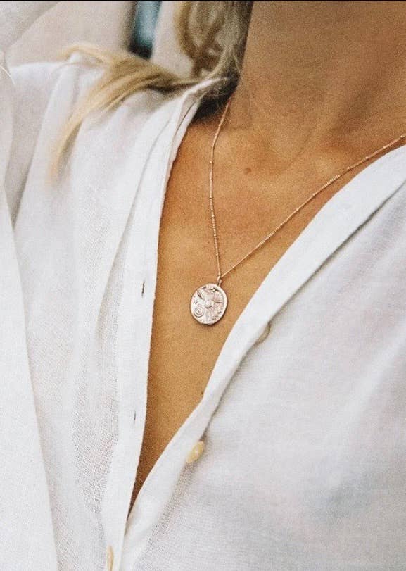 Coin- Necklace 14K Gold Steel: Sea Symbols 