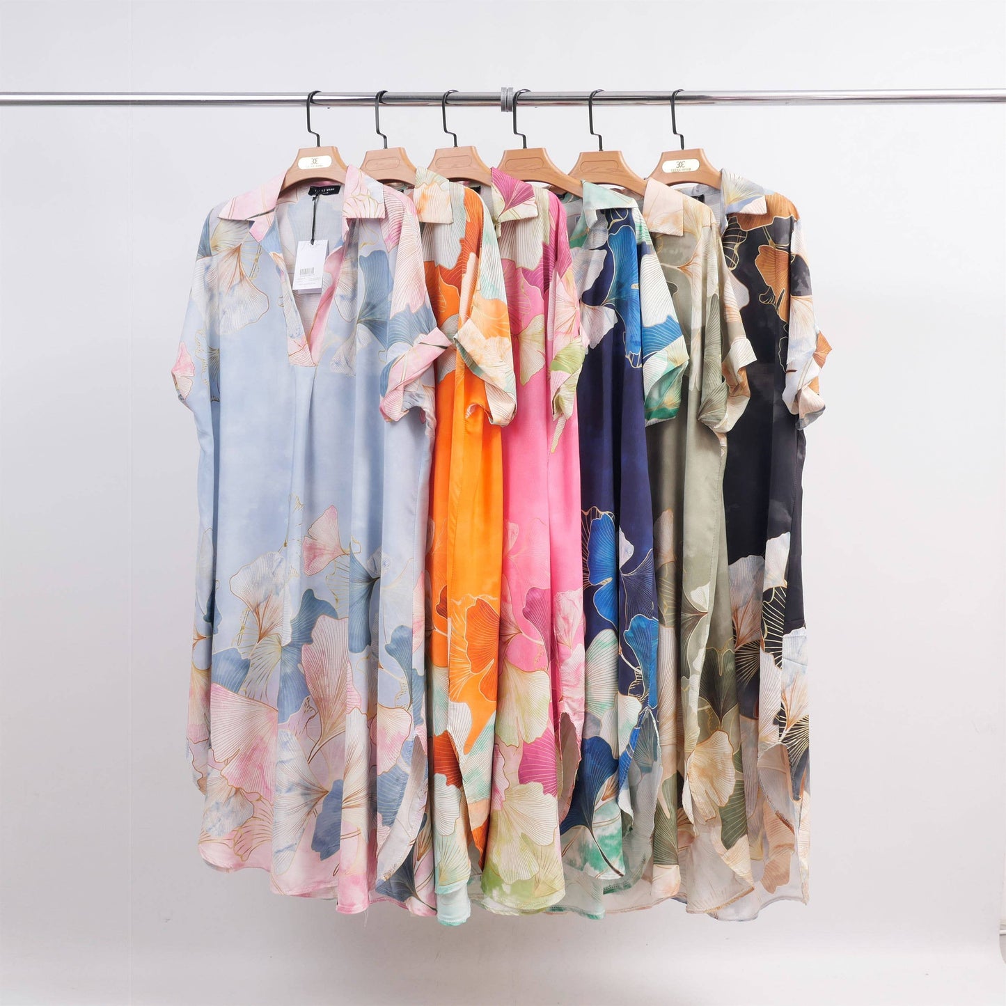 Gingko Leaf Print Midi Dress: Khaki
