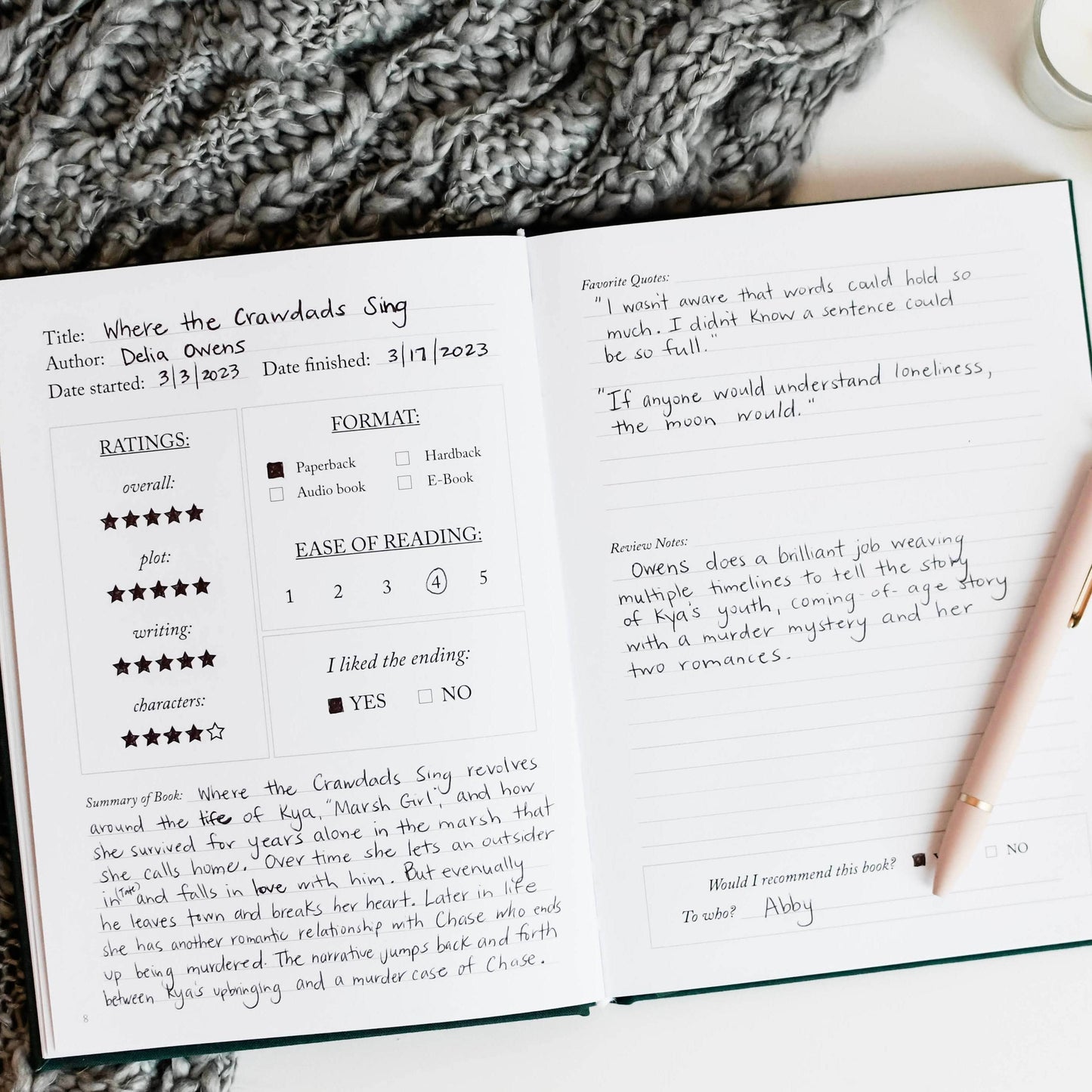 Reading Journal for Book Lover | Book Review Journal: Red