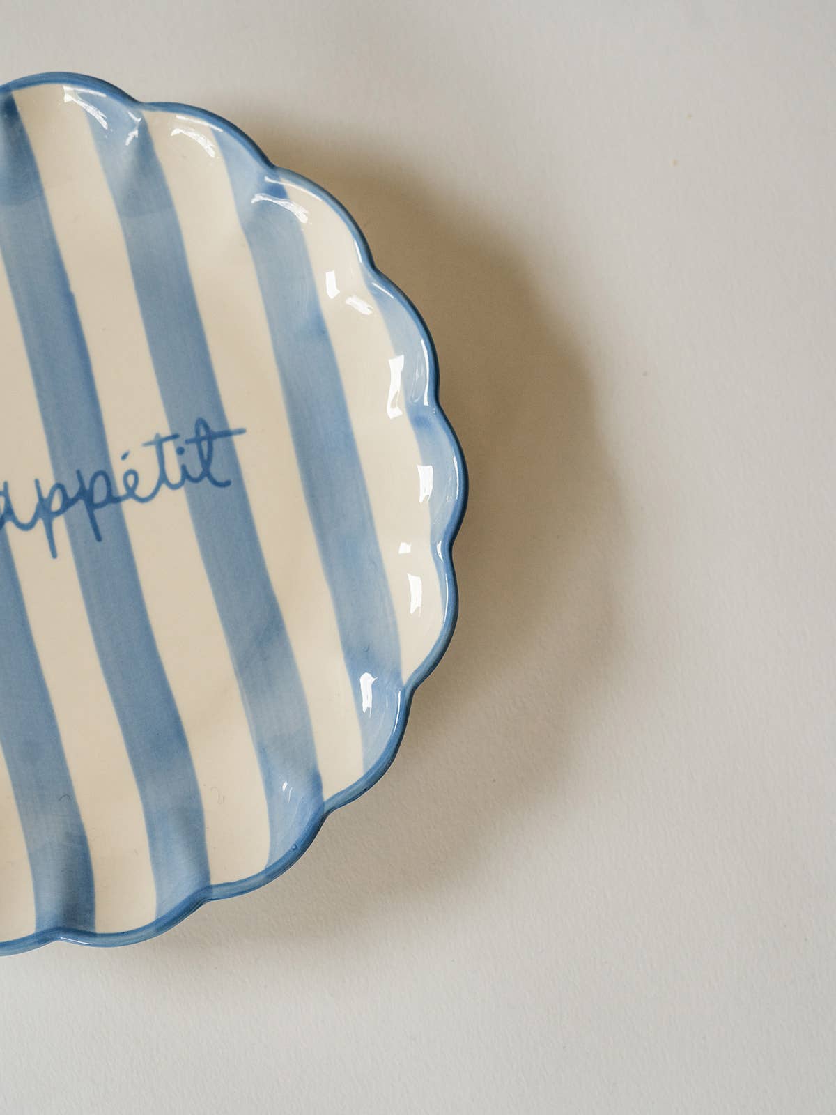 Kinsey Scallop Dessert Plate (Blue): "bon appétit"