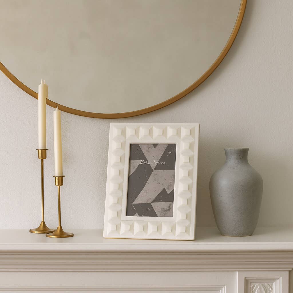 Resin Block Border Decorative Photo Frame - White, 4x6 in.