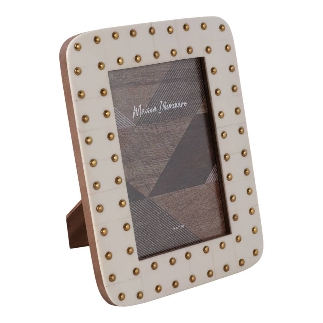 Photo Frame - Resin Brass Dot Border - Ivory/Gold, 4x6 in.