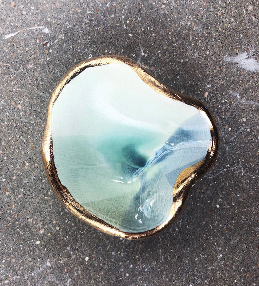 Mermaid Jewelry Dish in Ocean with 22K Gold