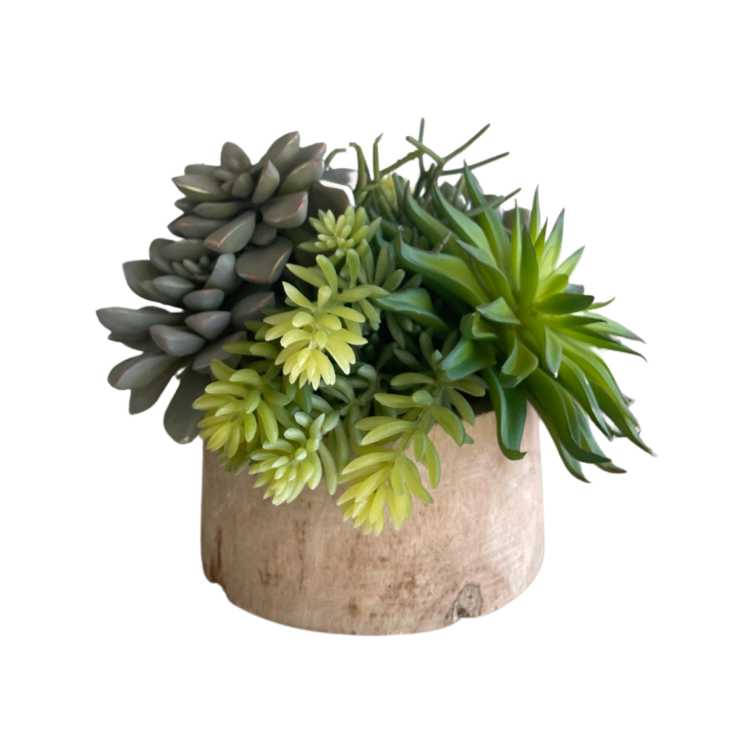 reclaimed wood succulent centerpiece Faux Succulent Arrangement in Reclaimed Wood Pot